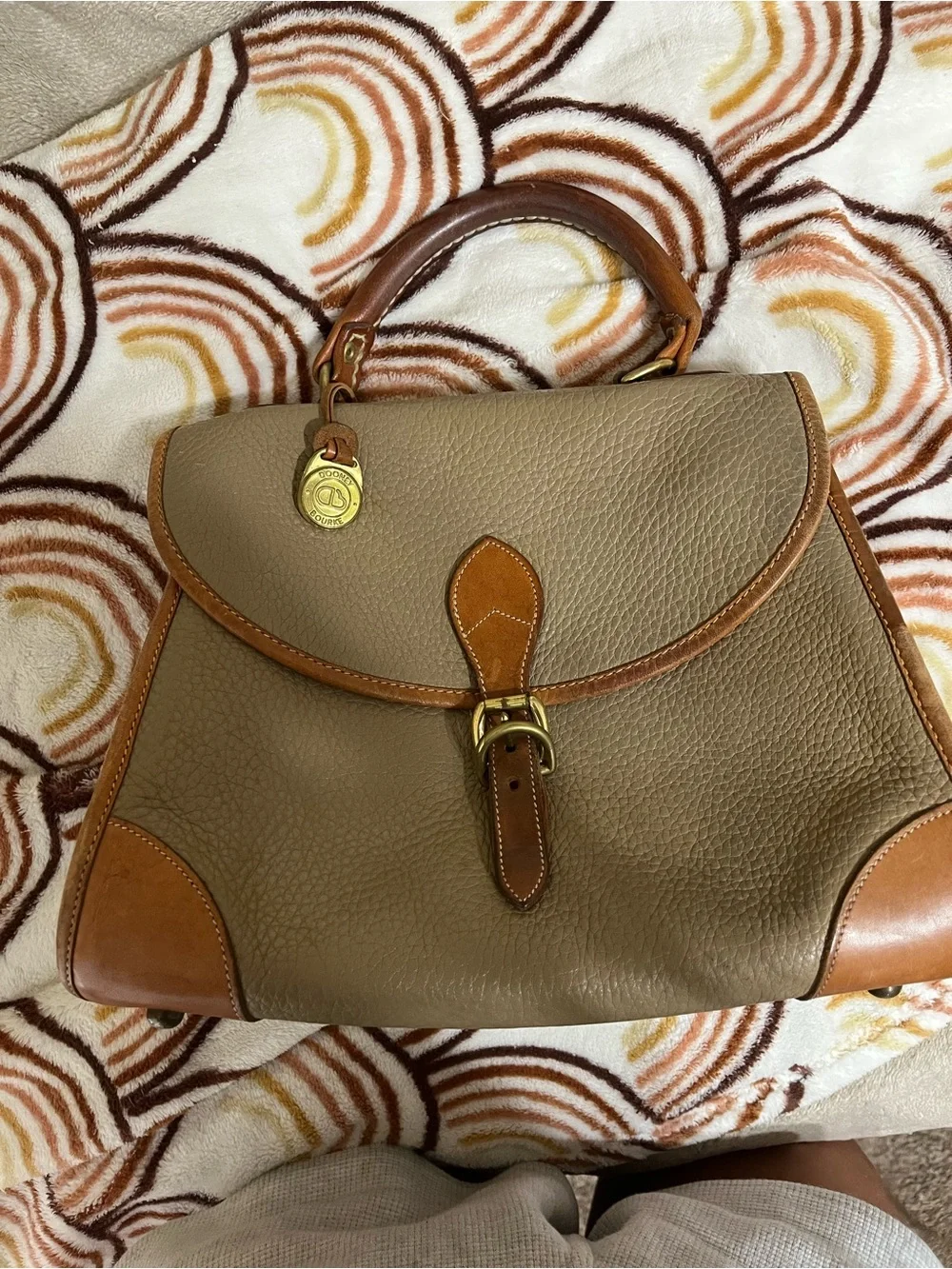 Dooney & Bourke Taupe Pebbled Leather Satchel with Tan Trim